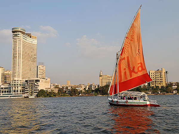 Felucca Ride on the Nile in Cairo with a view of Cairo Night life